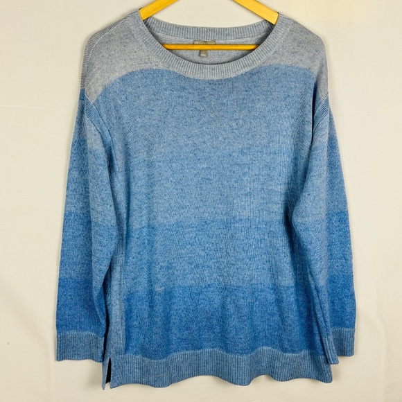 T by Talbots Women Cotton Crewneck Pullover Sweater Sz L Blue Coastal Cozy Comfy - Picture 1 of 10